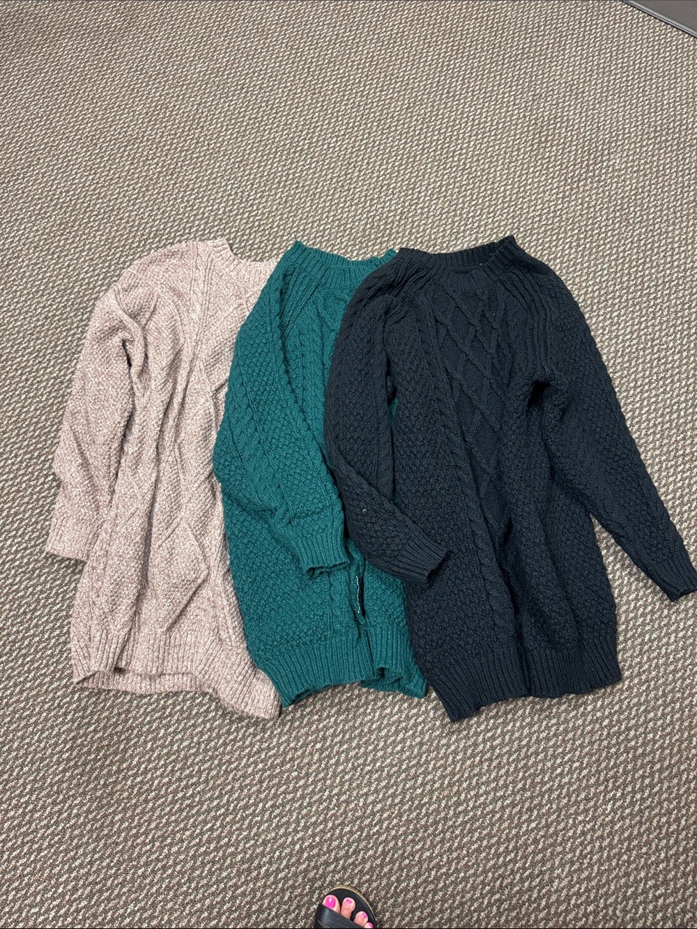 Lot of 3 SHEIN Cable Knit Sweater Dresses - Black, Teal, Nude